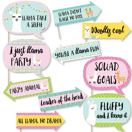 Funny Whole Llama Fun - Llama Fiesta Baby Shower or Birthday Party Photo Booth Props Kit - 10 Piece