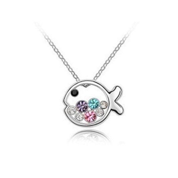 KATGI Fashion 18K Gold Plated Lovely Fish Austrian Color Crystal Pendant Necklace