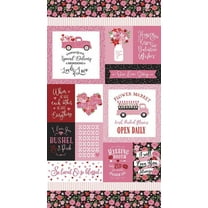 24" X 44" Panel Falling in Love Valentine's Day Hearts Roses Flowers Cotton Fabric Panel (P11287-PINK)