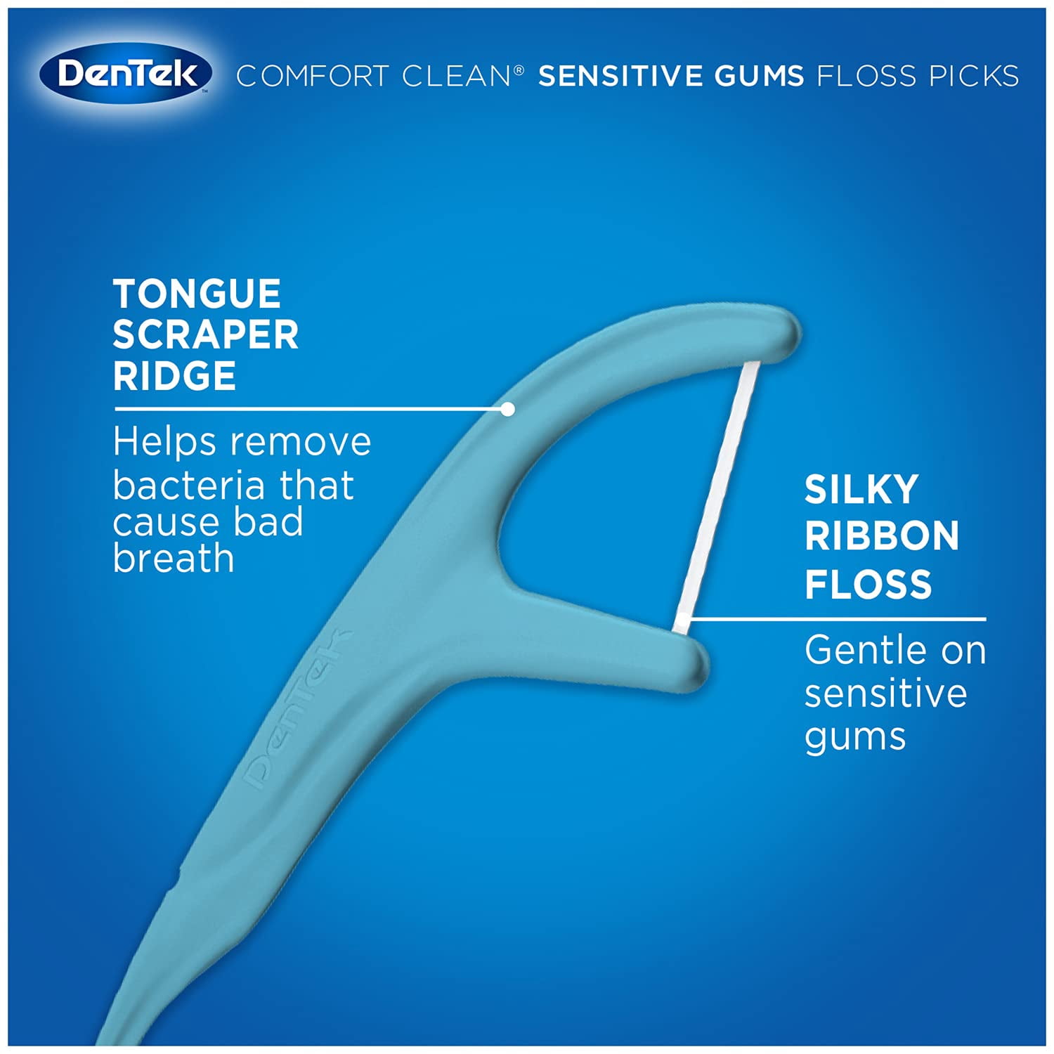 DenTek Comfort Clean Sensitive Gums Floss Picks, Soft & Silky Ribbon, 150 Count, - 6 Pack