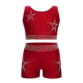 thumbnail image 3 of Hansber Kids Girls Cheerleading Outfits Shiny Rhinestones Dance Crop Top and Gymnastics Shorts Set Dancewear Burgundy 12, 3 of 7