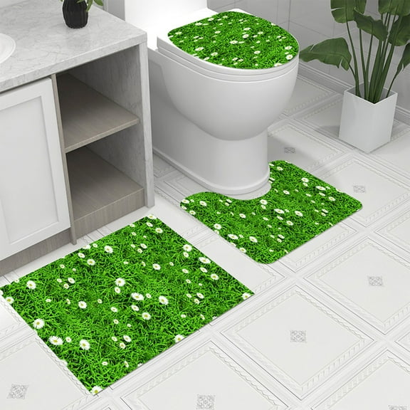 Shrysg Modern U-Shape Toilet Floor Mat Set | 3-Piece Bathroom Mat Combo - Stylish Printed Design | Comfortable & Durable Foot Mats for Toilet, Bathroom, & Doorway | Upgrade Your Space Instantly