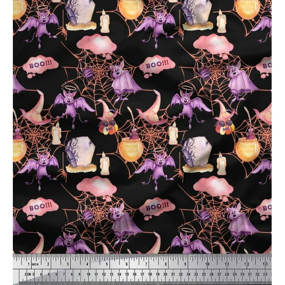Soimoi Cotton Duck Fabric Bat,Witch Hat & Magic Potion Halloween Decor Fabric Printed Yard 42 Inch Wide