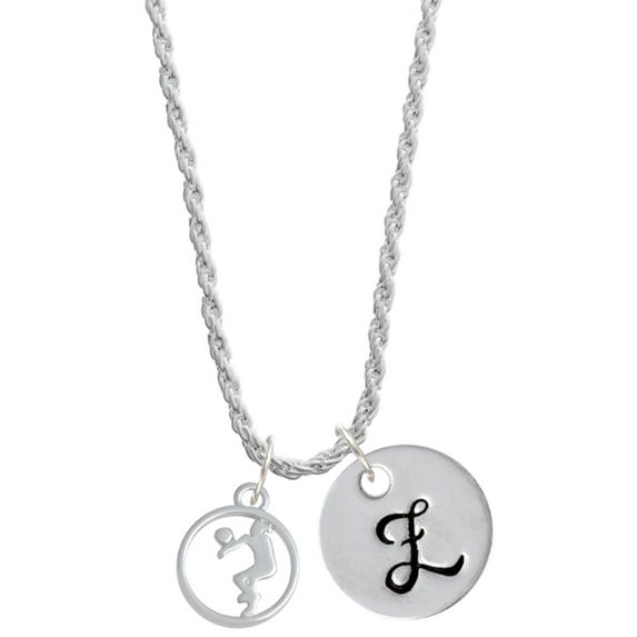 Delight Jewelry Volleyball Player Silhouette in 1/2'' Disc Silvertone Script Initial Disc - Z - Charm Necklace, 20"+3"