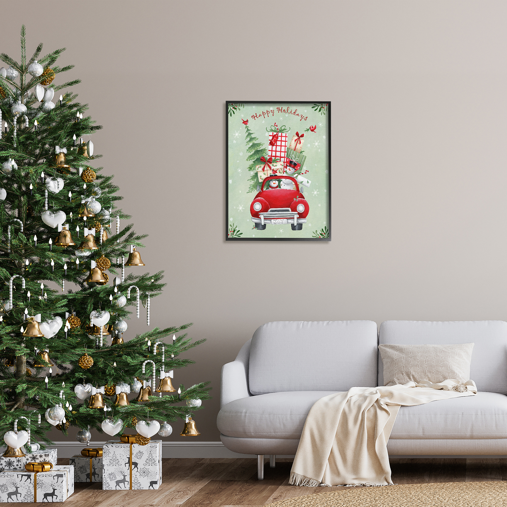 Stupell Industries Holiday Stacked Gift Car Holiday Painting Black Framed Art Print Wall Art, 24 x 30
