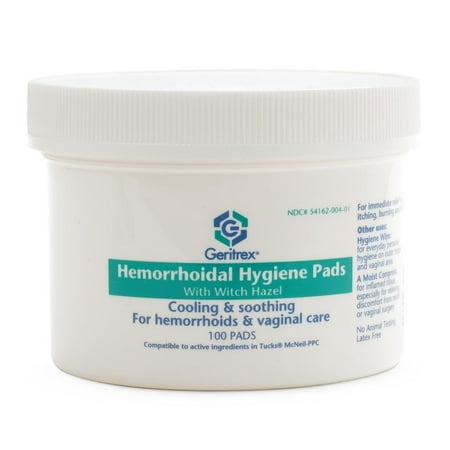 Geritrex Hemorrhoidal Hygiene Pads with Witch Hazel, 100 Count