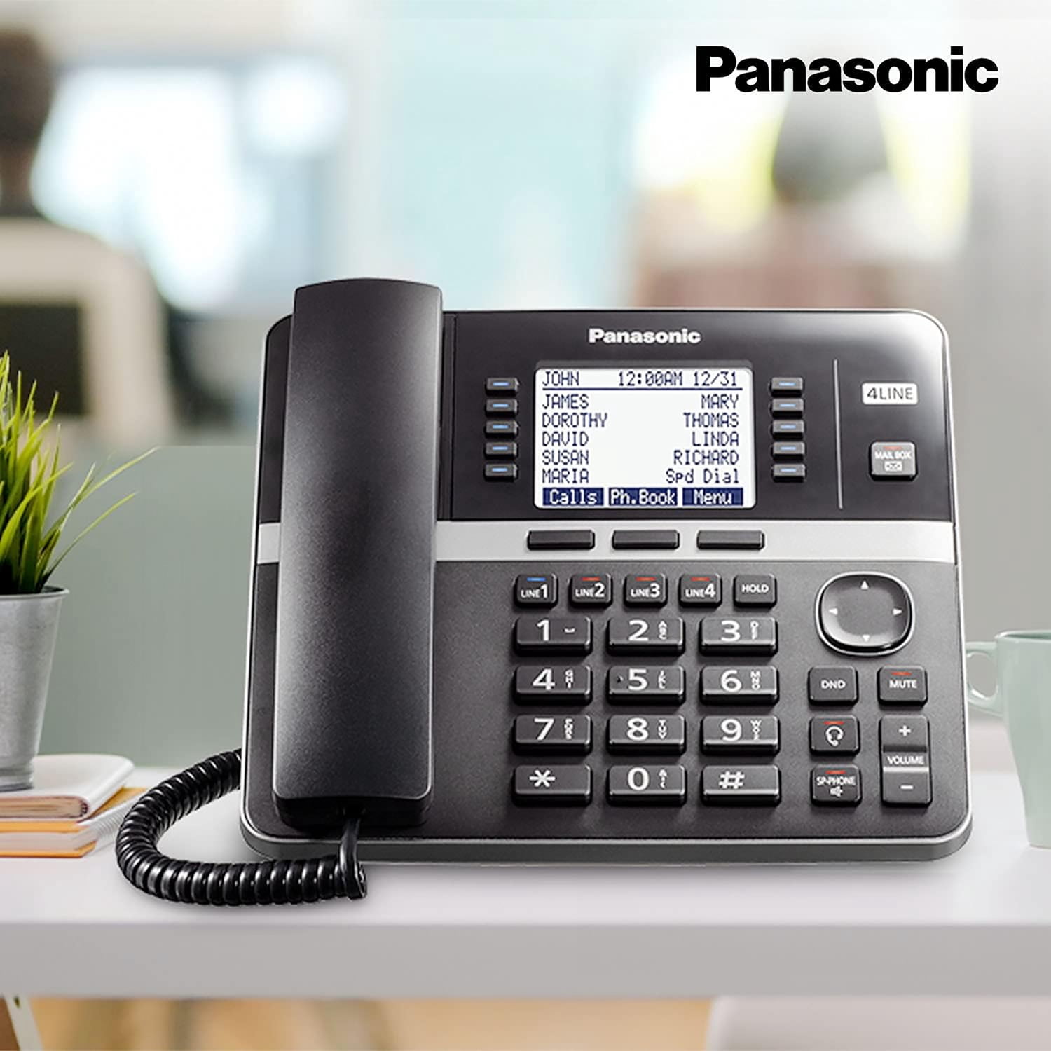 Panasonic DECT 6.0 Office Phone Extension with Corded Handset for KX-TGW420B 4-Line Office Phone Base Station, Black, KX-TGWA40B