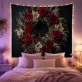 thumbnail image 2 of Floral Wreath on Black Background, Romantic Folk Art for Flower Lovers, Botanical Wreath Art, Mother's Day Gift Tapestry Wall Hanging for Bedroom and Living Room, 2 of 7