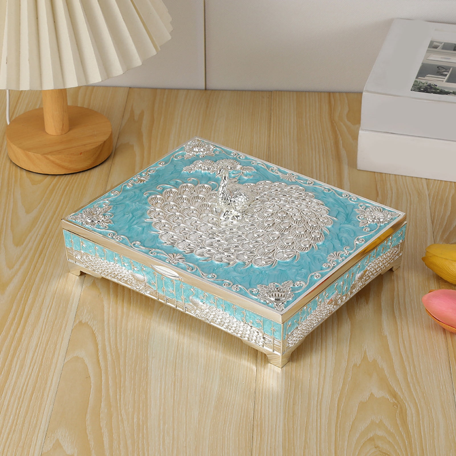 Elegant Peacockbird Jewelry Box Metal Alloy Storage Planner For Earrings Necklaces Home Deck