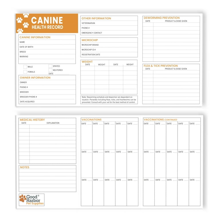 Good|Harbor Pet Supplies | Premium Canine Health Record 6x4 Inch Booklets | Dog Vaccines Large Records - Puppy Shot Vaccination Brochure (50 Pack) - Walmart.com good-harbor-pet-supplies-premium-canine-health-record-6x4-inch-booklets-dog-vaccines-large-records-puppy-shot-vaccination-brochure-50-pack-walmart-com