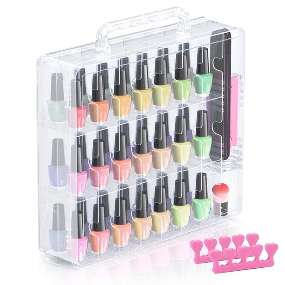 Beloving Organizador de esmalte de uñas, 48 ​​botellas transparente con divisor ajustable, almacenamiento de esmalte de uñas de gel, organizador de esmalte de uñas de doble cara para exhibición de alm