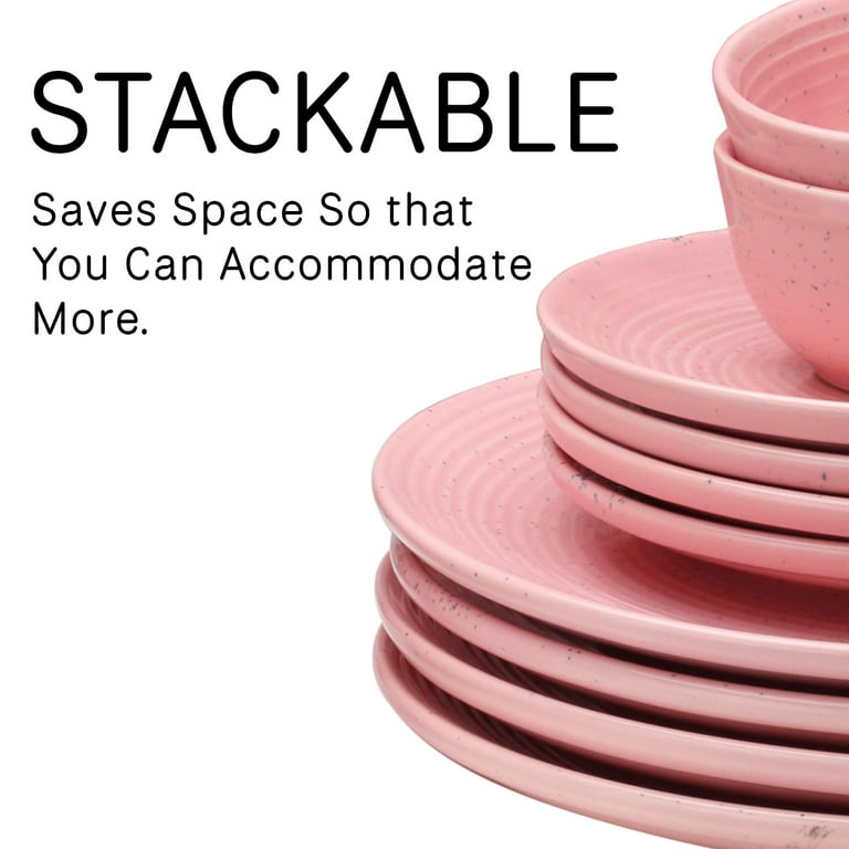 Handcrafted Ceramic Stoneware Dinner Set Of 18 Blush Pink 6 Dinner Plates 10.6 Inch Each 6 Small Plates 7.4 Inch Each 6 Small Dinner Bowls