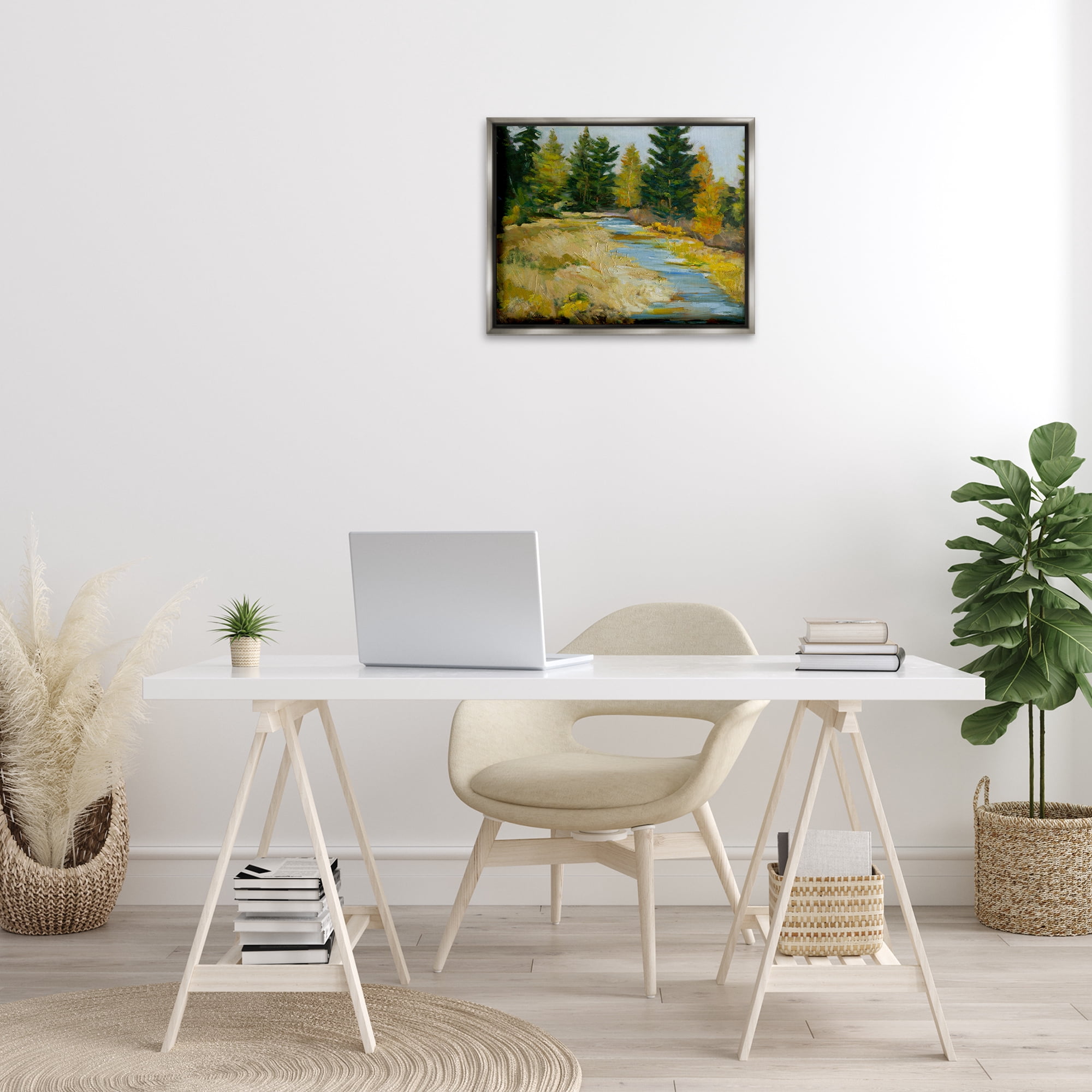 Stupell Industries A Fine Creekside Landscape Landscape & Nature Painting Gray Floater Framed Canvas Art Print Wall Art, 21 x 17