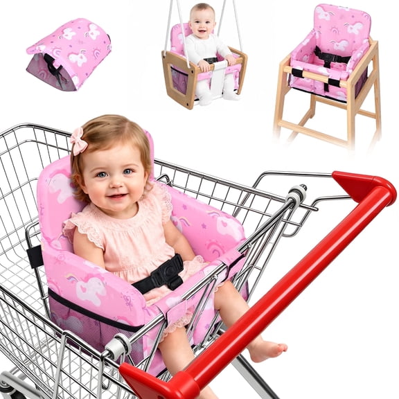 Shopping Cart Seat Cover for Baby, High Chair & Grocery Seat Protector, Foam-Padded , Chair Covers for Restaurant Seats, Unisex Machine Washable Grocery Cart Liner & Swing Insert –Pink