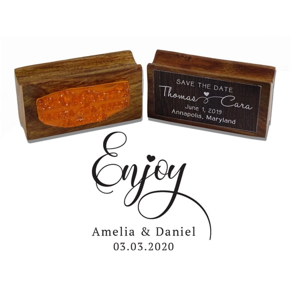 Printtoo Personalized Wedding Favor Round Custom Stamper Enjoy Rubber Wood Mounted Stamp-1.77 Inches Diamater