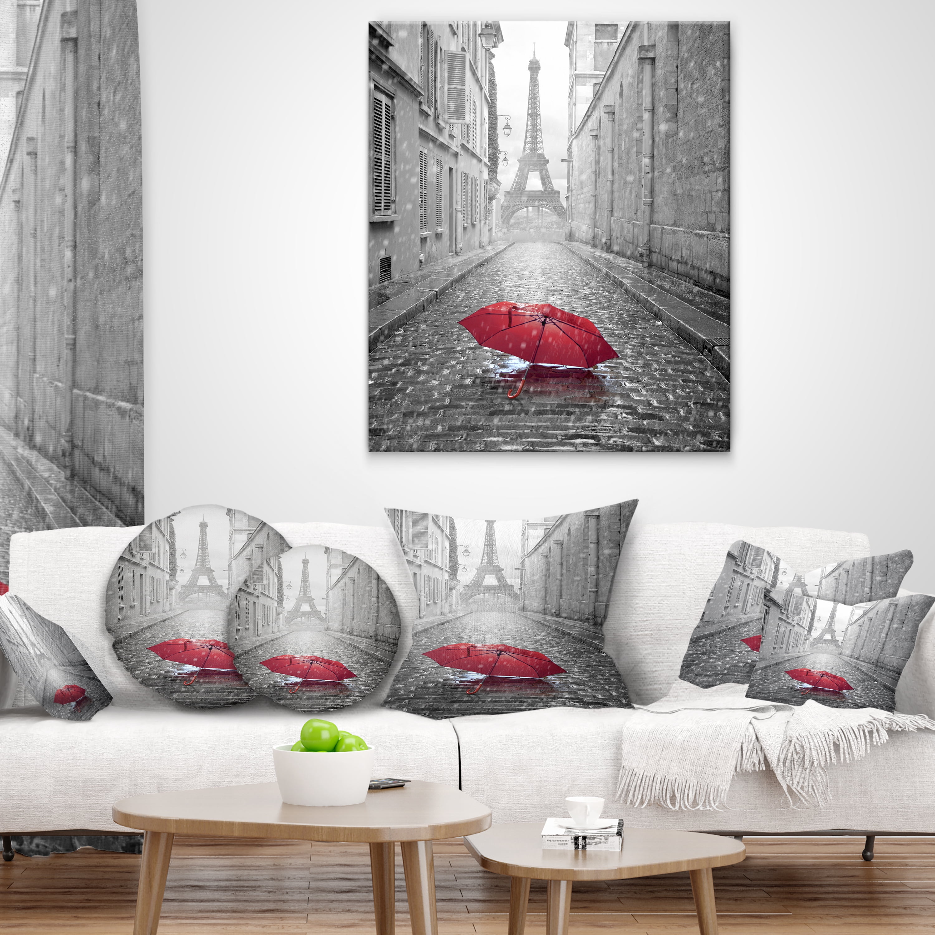 Designart Eiffel View from Paris Street - Cityscape Photo Throw Pillow - 16x16
