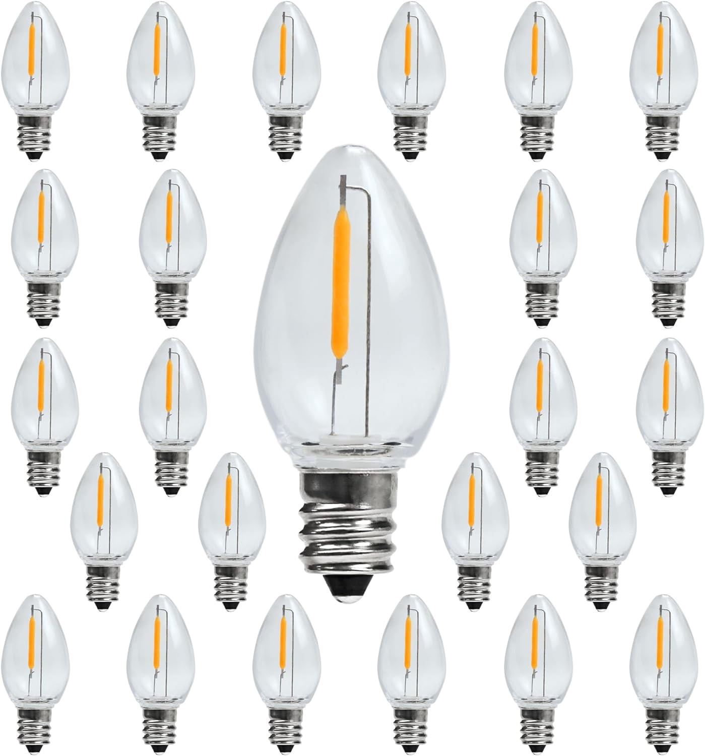 FEFEFW-C7 E12 LED Night Light Bulbs, C7 Replacement LED Light Bulbs, Window Candles & Salt Lamp Bulbs, E12 Chandelier Base, 0.6W Equivalent to 7W, Warm White 2200K, Clear Plastic, 25 Pack