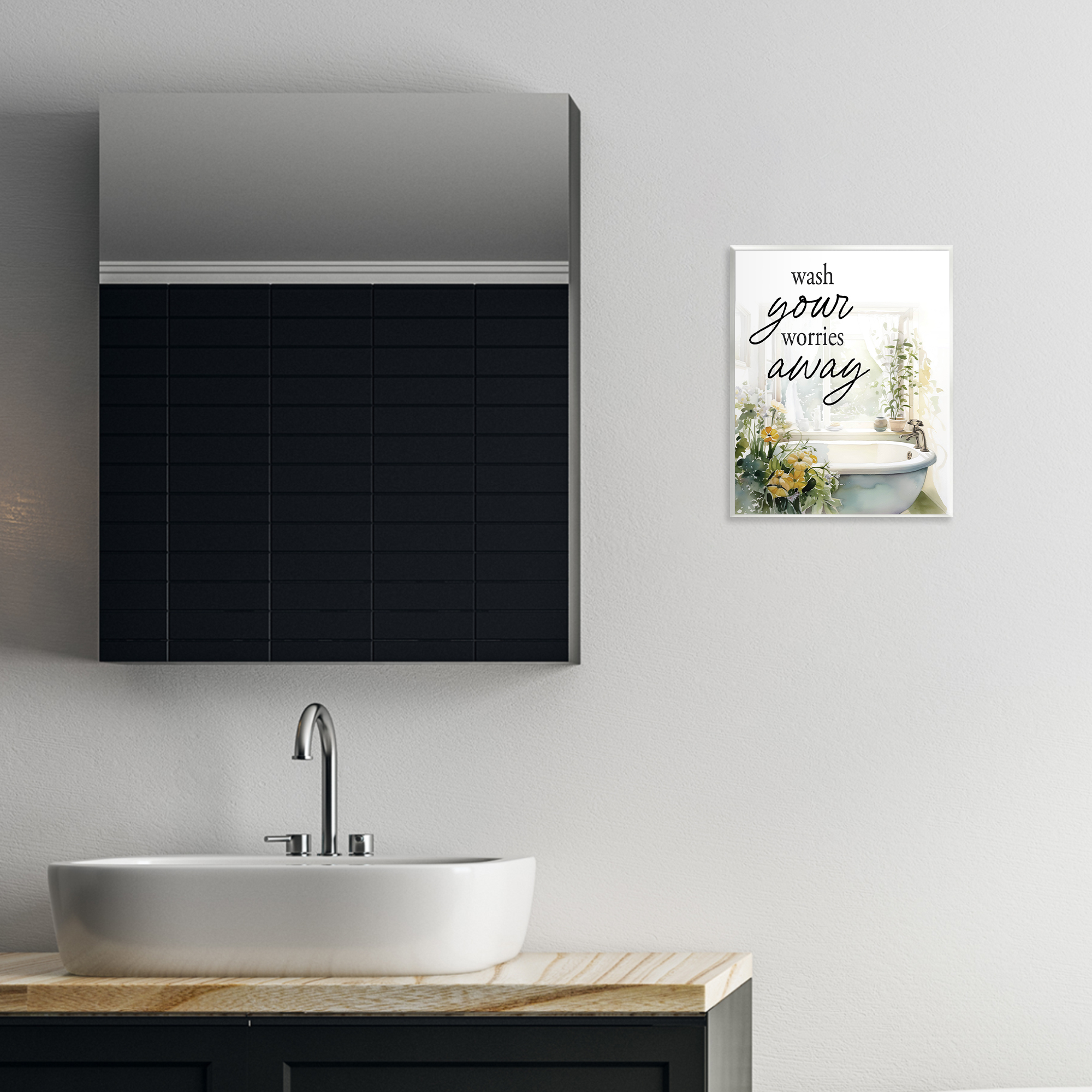 Wash Worries Away Sunlit Bath Wall Plaque Art, design by Lettered and Lined