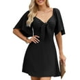 thumbnail image 3 of UVN Summer Dresses for Women Short Sleeve V Neck Midi Dress Elegant Bow Tie Beach Sundress, 3 of 9