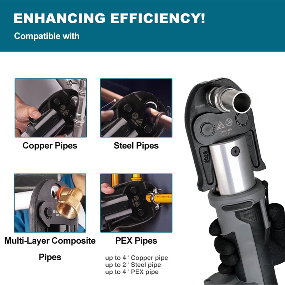 Upgraded Standard Pro Press Tool kit with 6 Copper Pro Press Jaws 1/2" to 2", 2pcs 4AH Battery, Fast Charger & Carrying Case