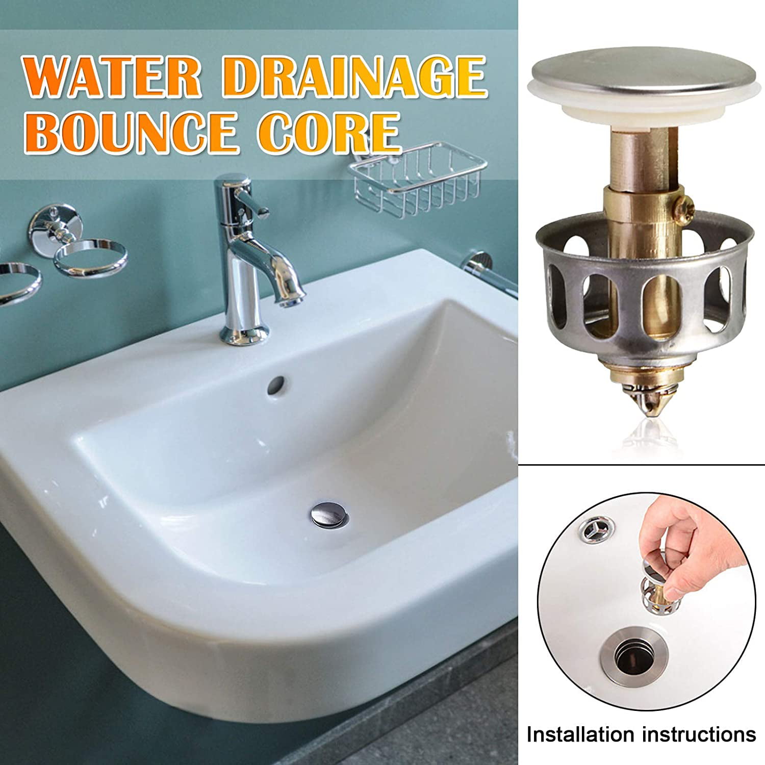 2 Pcs Wash Basin Bounce Drain Filter Pop Up Bathroom Sink Plugs 1.38" Diameter 