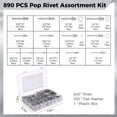thumbnail image 4 of 890 PCS Pop Rivet Assortment Kit, Aluminum Blind Rivets with Stainless Steel Flat Washers, 14 Sizes Rivets, 4 Sizes Washers, 1/8" 3/32" 3/16" 5/32" 1/4" Rivets for Metal Furniture, Cars, Instruments, 4 of 5