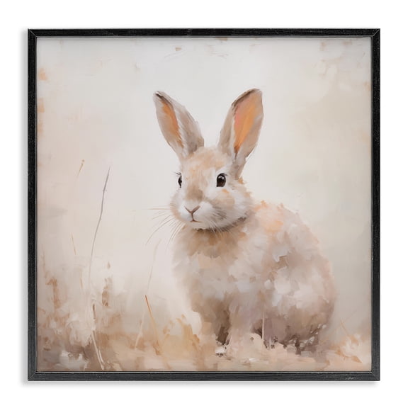 Stupell Industries Neutral Gazing Bunny Animals Painting Black Framed Art Print Wall Art, 12 x 12