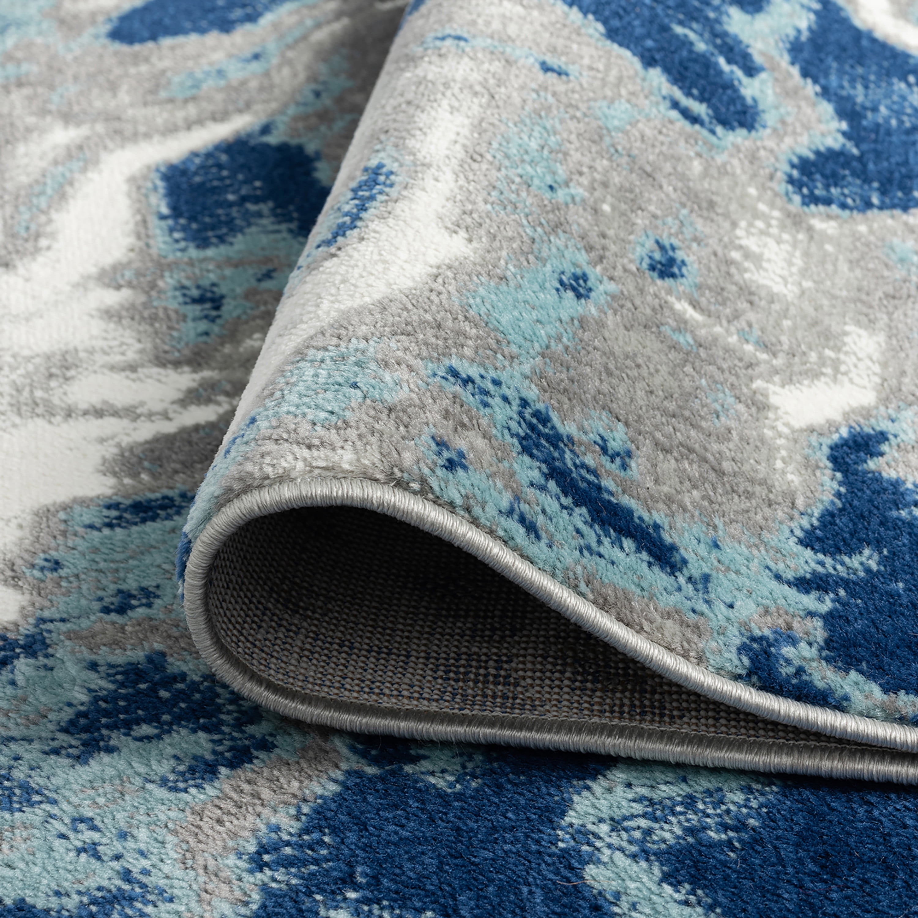 Bliss Rugs Modern Contemporary Abstract Area Rug, Indoor Rugs for Living Room, Dining Room, Bedroom | Blue/Gray, 5' x 8' (5'3''x7'3'')