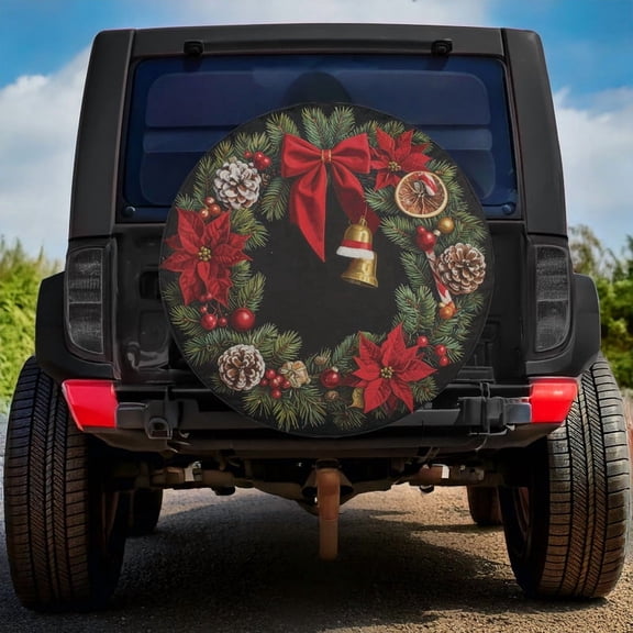Lotusprinthandmade Christmas Wreath Spare Tire Cover Without Backup Camera Hole 6 Sizes (27 in.) – Tire Cover With Christmas Theme