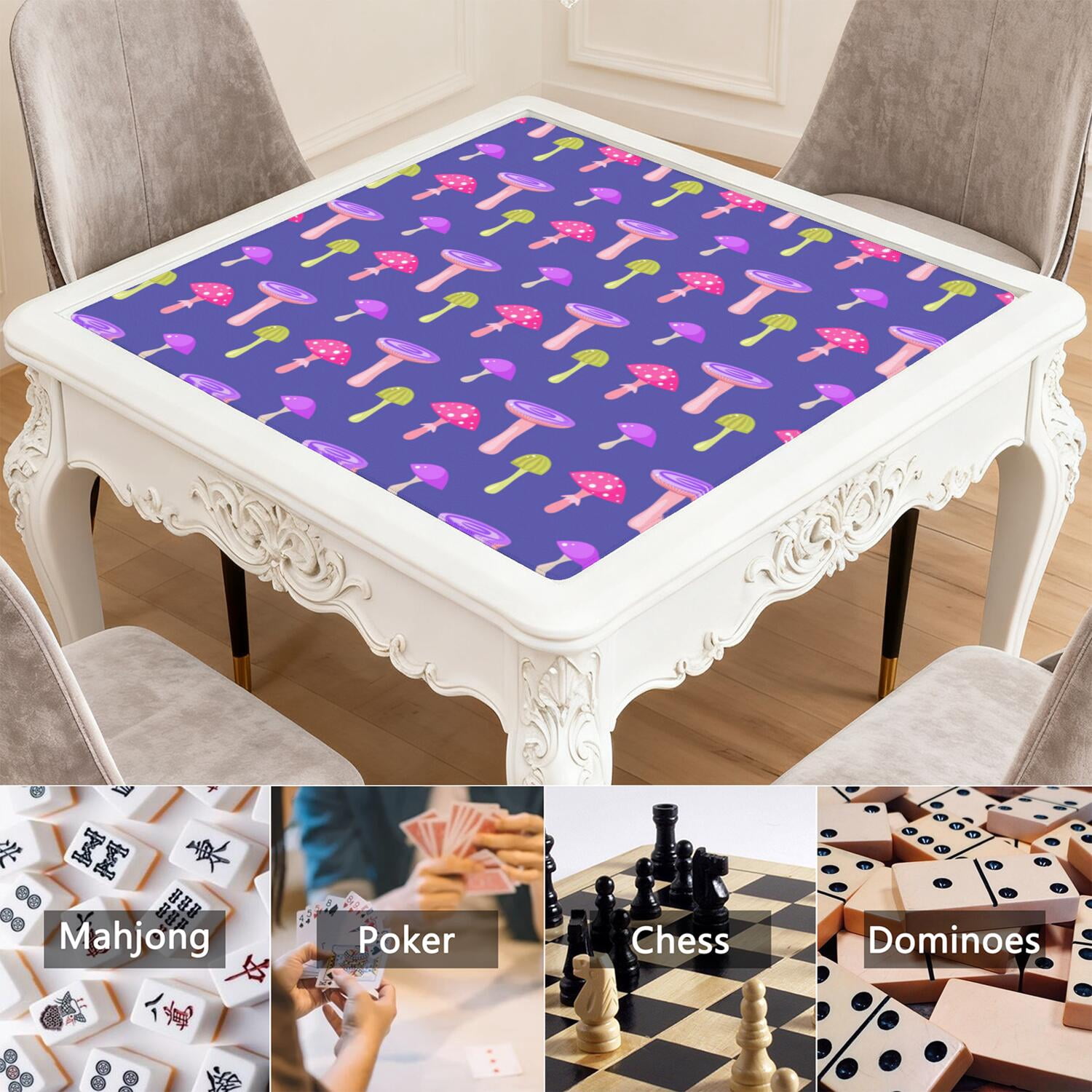 Plants Inspired Mahjong Mat 31.5x31.5 Inches Constructed from High Quality Rubber with Anti-Slip Properties and Noise Reduction Qualities for Card Games Tiles
