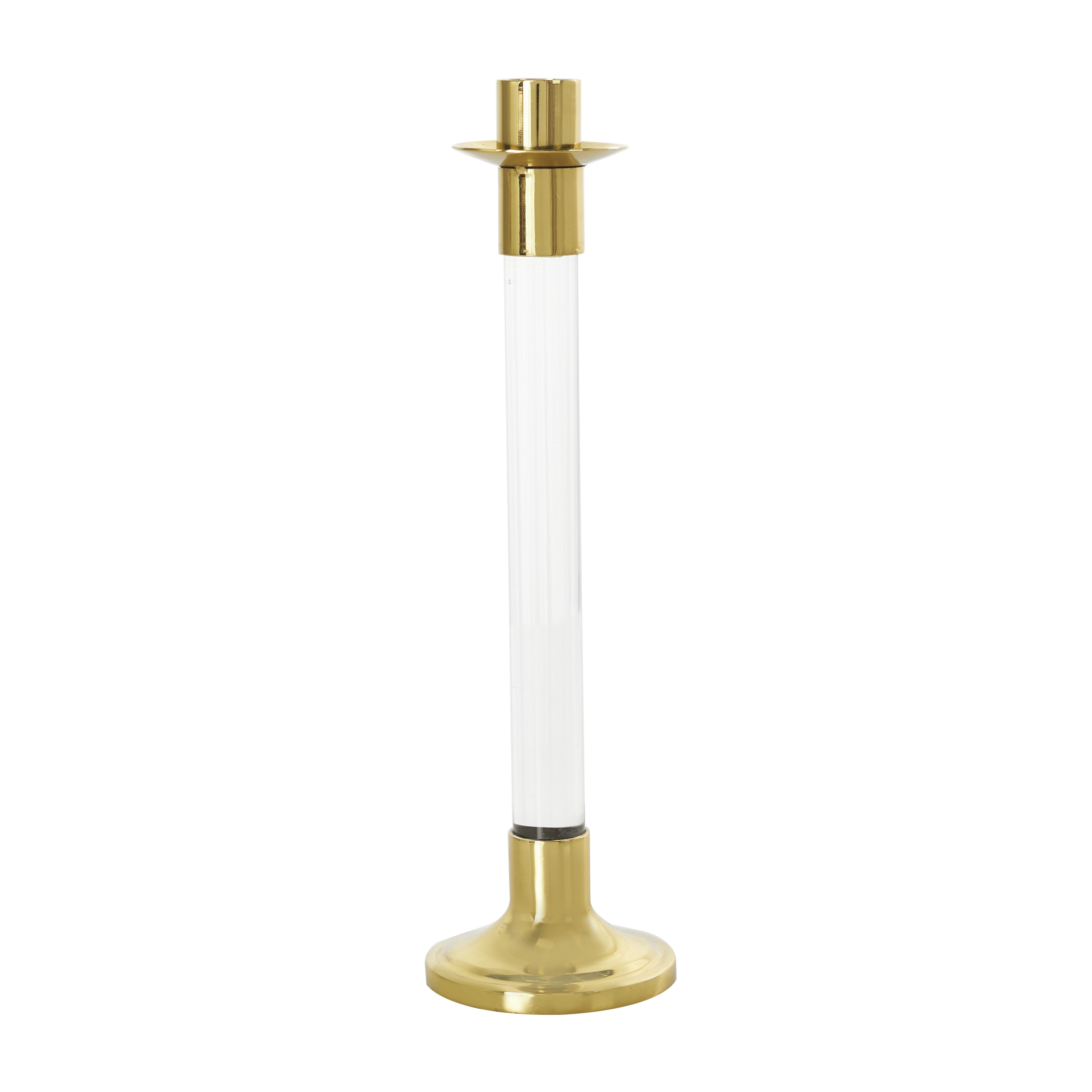 DecMode 2 Candle Gold Stainless Steel Candle Holder with Clear Glass Center, Set of 2