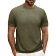 thumbnail image 3 of Men’s Short Sleeve Round Neck Solid Color Knitted Pullover T-Shirt Spring Summer Top, 3 of 8