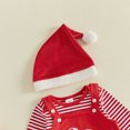 thumbnail image 6 of Cjfdfy Newborn Baby Girl Boy Christmas Outfit Three Piece Set My First Christmas Baby Outfit Striped Rompers And Embroidery Overalls With Hat Infant Holiday Fall Winter Outfit, 6 of 9