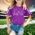 thumbnail image 2 of HCYSFG Girls Football T Shirts Heartbeat Graphic Glitter Print Crewneck Short Sleeve Match Day Graphic Tees Casual Sports Tops, 2 of 4