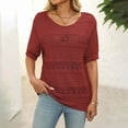 thumbnail image 7 of Fesfesfes Women's Fashion Tops Casual Half Sleeve Round Neck Knitted Crochet Sweater Spring Fall Breathable Hollow-Out Trendy Blouses(Red,M), 7 of 7