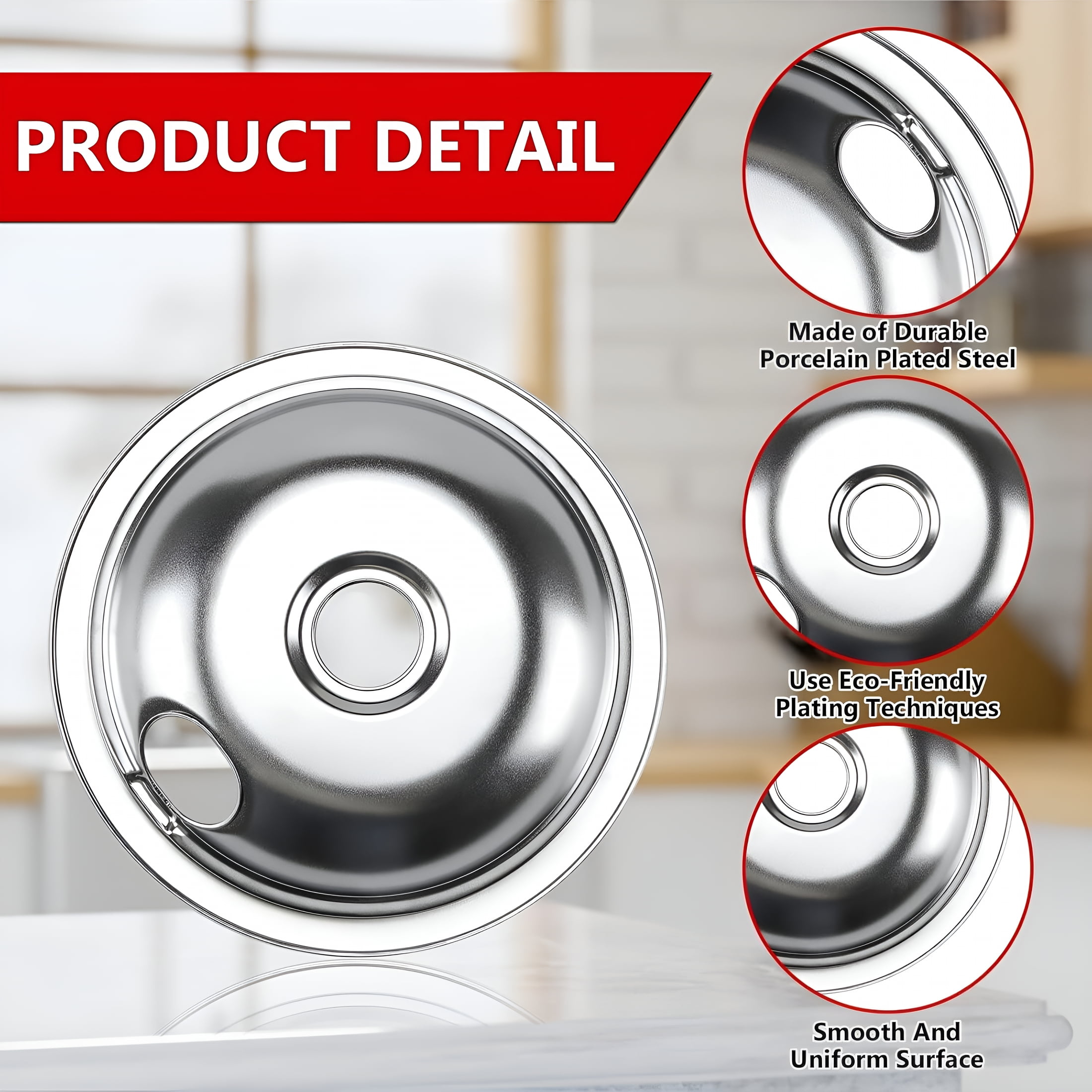 ACDANC 2026 New 4 Pack Drip Pans,Chrome Range Drip Pans,Electric Stove Drip Pans Fit for Electric Range with Locking Slot-Includes 2 6-Inch&2 8-Inch for Kitchen, Home, Apartment, Dorm