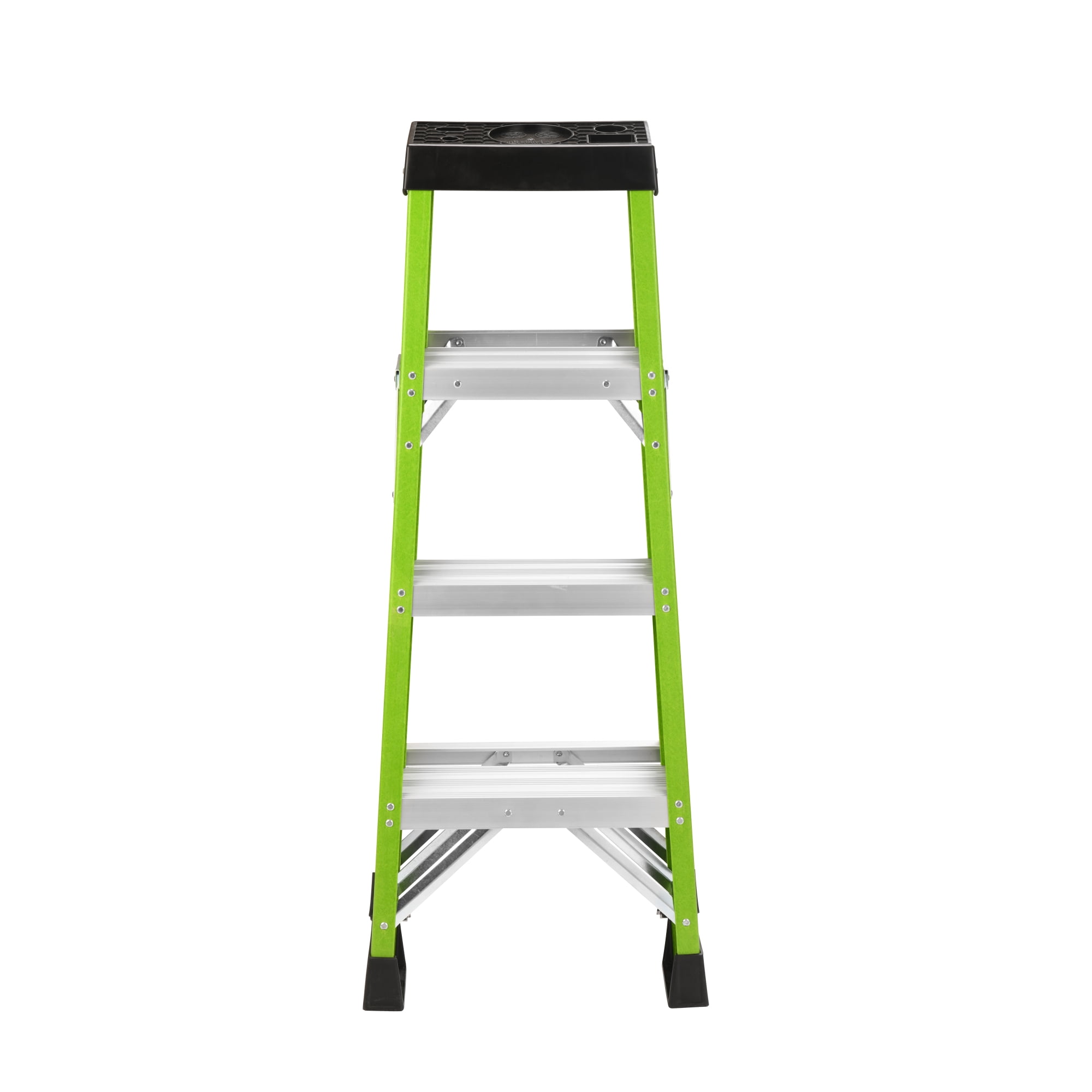 Leumius 3 Steps Fiberglass Ladder with a Load Capacity of 330 Pounds, Equipped with a Tool Tray for Electrical Engineering Ladder Structure Insulation Ladder Green