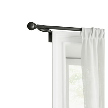 Mainstays Easy Install Café Window Curtain Rod, No Measuring, 18" - 48", with Ball Finials, Black