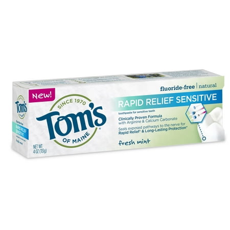 - Tom's of Maine Rapid Relief Fluoride Free Sensitive Toothpaste, Fresh Mint, 4.0 Oz