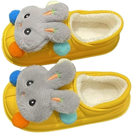 

DabuLiu Cute Bunny Rabbit Slippers for Women Fluffy Faux Fur Plush Lining Warm Soft Winter Wrap Heel House Shoes Indoor Outdoor