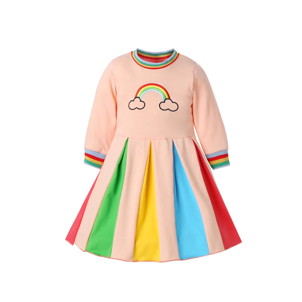 Anself Girls Rainbow Dress With Exquisite Embroidery Knee Length Colorful Princess Dresses One Piece Cute Toddler Baby Girl Clothing Walmart Com Walmart Com