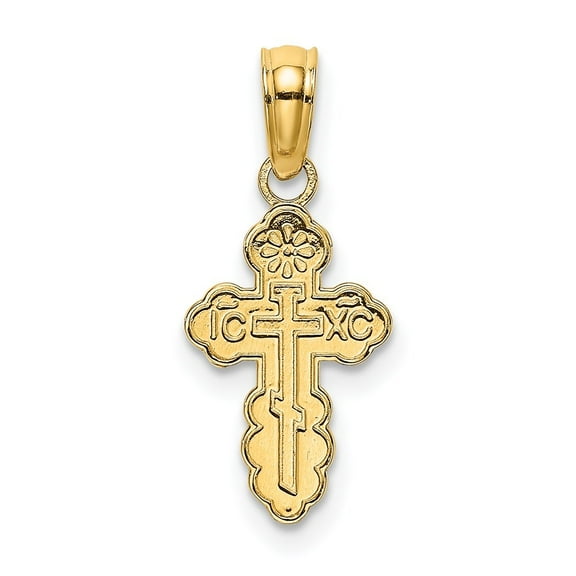 Diamond2Deal 14K Yellow Gold Mini Eastern Orthodox Cross Pendant for Women (L- 0.49 in, W- 0.32 in)