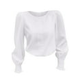 thumbnail image 4 of Long Sleeve Tops for Women Sweatshirts For Women Crewneck Puff Sleeve Tops Lightweight Sweaters Womens Tops White XL, 4 of 5