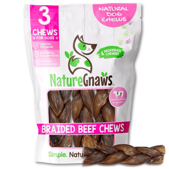 Nature Gnaws Braided Beef Chews, Natural Dog Chew Treats (3 count)