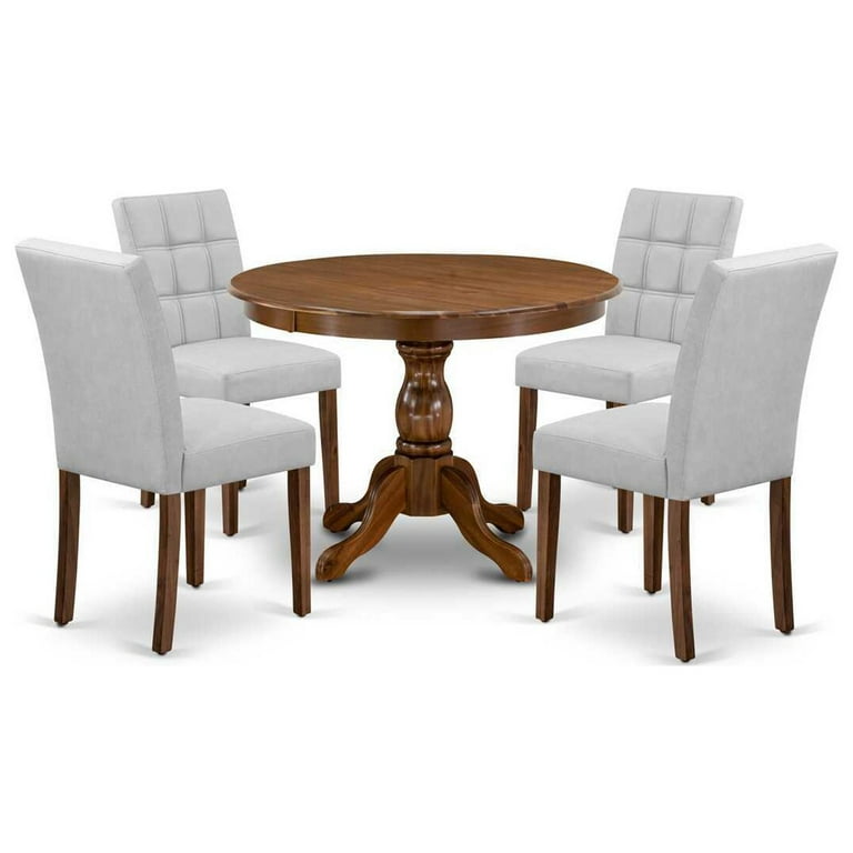 Vintage Round Dining Table Set with 4 Chairs - Walnut Kitchen