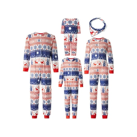 

Youweixiong Christmas Matching Family Pajamas Snowmen Deer Letter Long Sleeve Jumpsuits for Women Men Kids Baby Pets Sleepwear