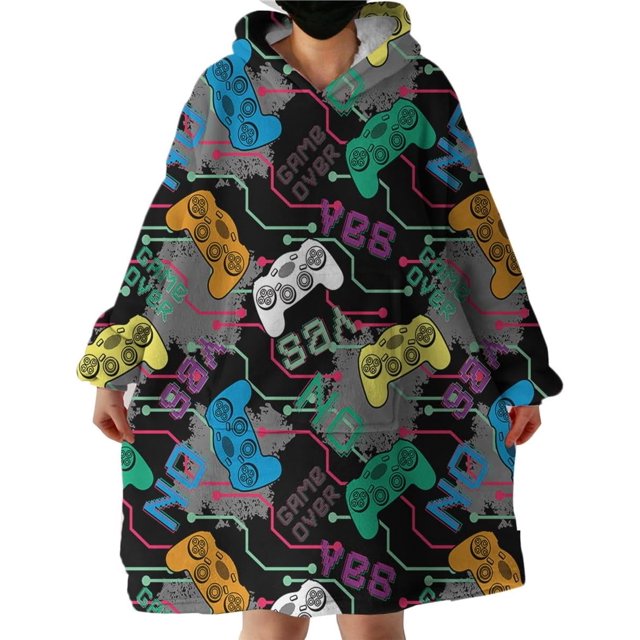 Couverture de Jeu Portable Chandail en Molleton Moderne pour Garçons, Couverture de Manette de Jeu Colorée avec Capuche Sherpa