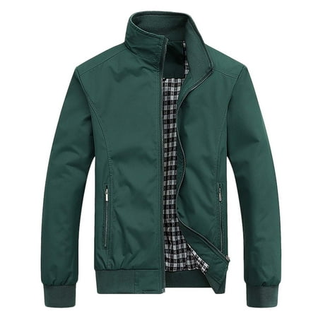 

nsendm Mens Fashion Business Solid Stand Collar Leisure Large Zipper Jacket Insulated Reflective Coat And Bibs Outerwear Army Green X-Large