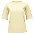 thumbnail image 4 of MIXUE Boho Tops For Women Summer Solid Color Round Neck Short Sleeve Slim Fit Casual Basic Tee Shirts Daily-Wear,Beige,XXXL, 4 of 4
