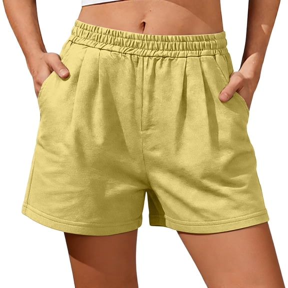 BUIGTTKLOP Shorts for Women Elastic Waisted Pull on Casual Shorts Straight Wide Leg Loose Fitted Summer Shorts